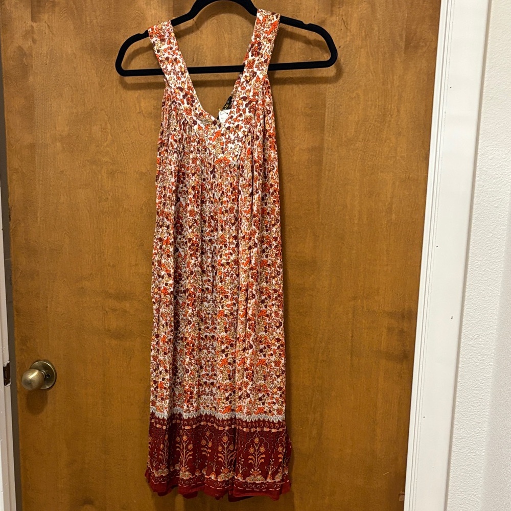 504. Chaudry KC Boho Floral Maxi Dress in Rust Red and Cream